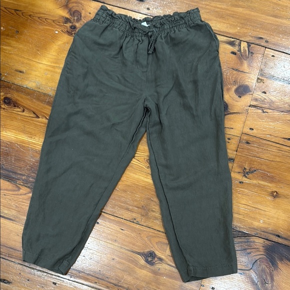 H&M Pants - H & M Dark Green Linen Blend Elastic Waistband Lightweight Pants Size Medium